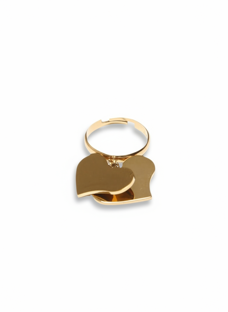 Anello double heart in argento con due cuori intrecciati, design elegante e raffinato, firmato GLAMORIZE STUDIO.