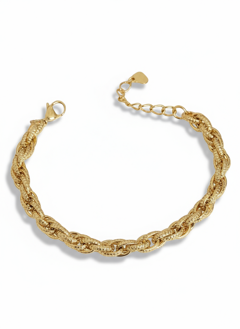 Bracciale Terry in tessuto e metallo, stile casual e moderno, con dettagli in metallo dorato, di GLAMORIZE STUDIO.