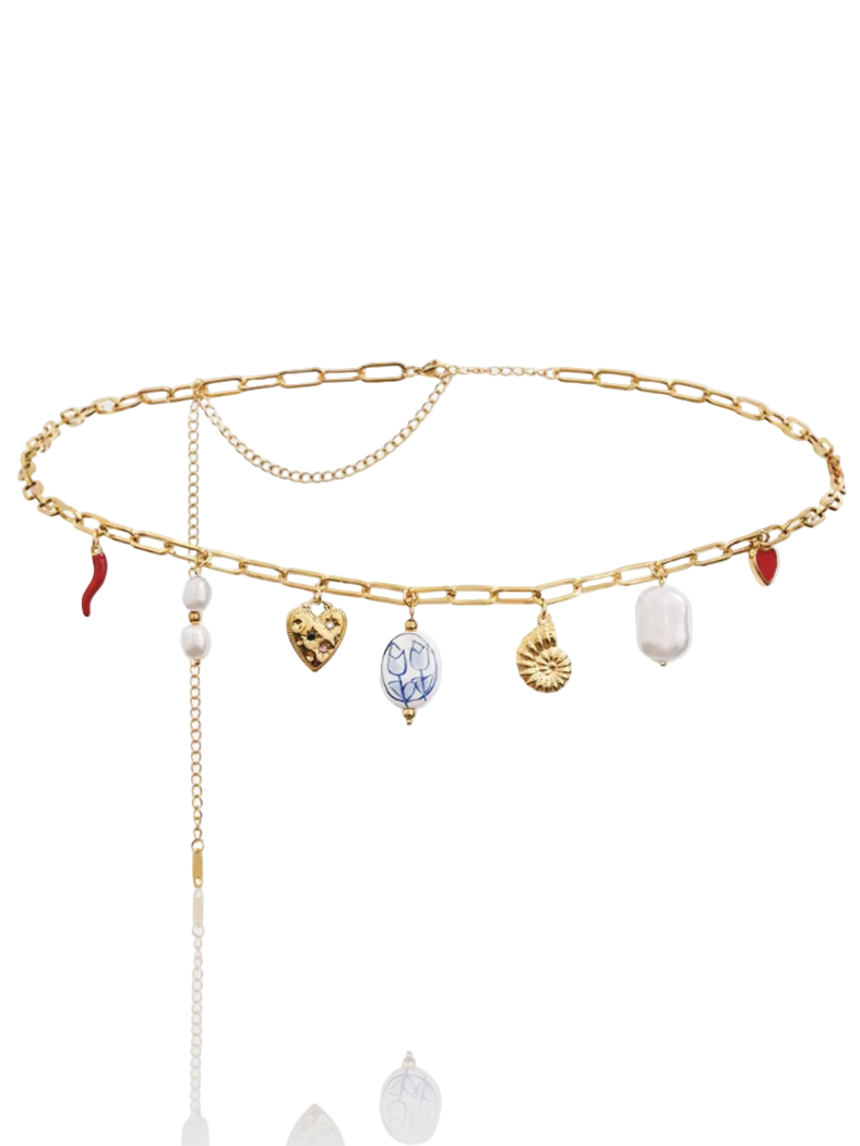 Catena in vita Glamorese Isabella, elegante accessorio in metallo con dettagli raffinati, ideale per il look femminile.
