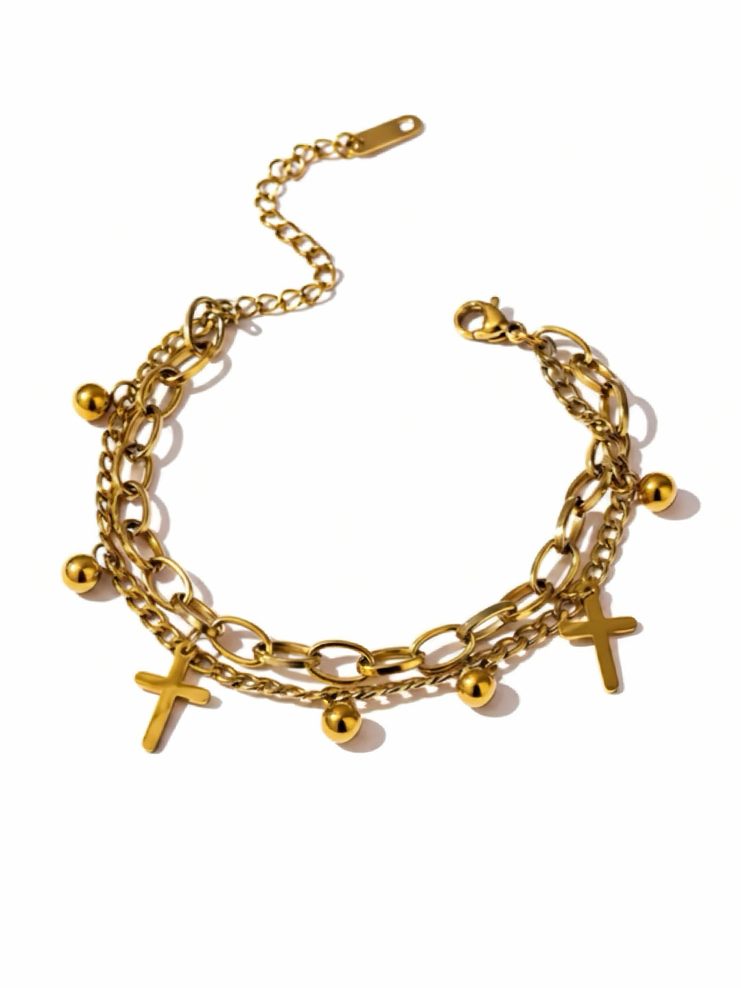 Bracciale Croce in metallo con dettagli eleganti, creato da GLAMORIZE STUDIO, visibile in primo piano.