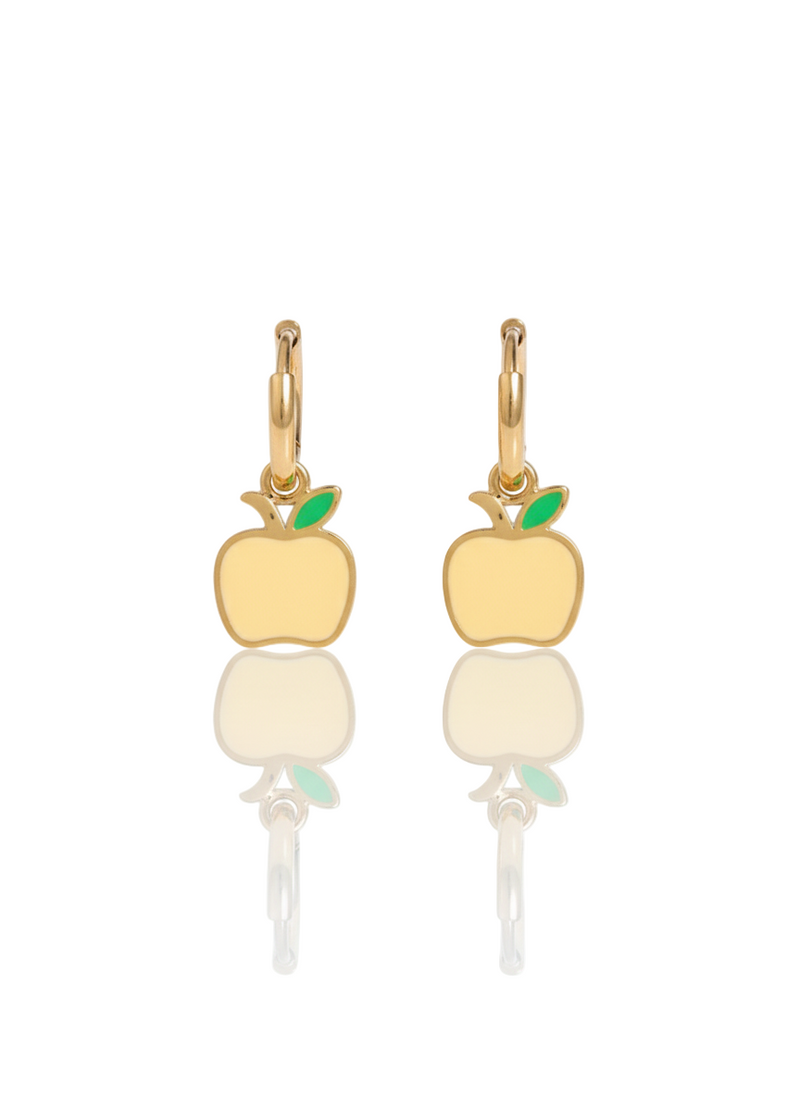 Orecchini a forma di mela di GLAMORIZE STUDIO, dettagli eleganti in metallo con finitura lucida, ideali per un look raffinato.