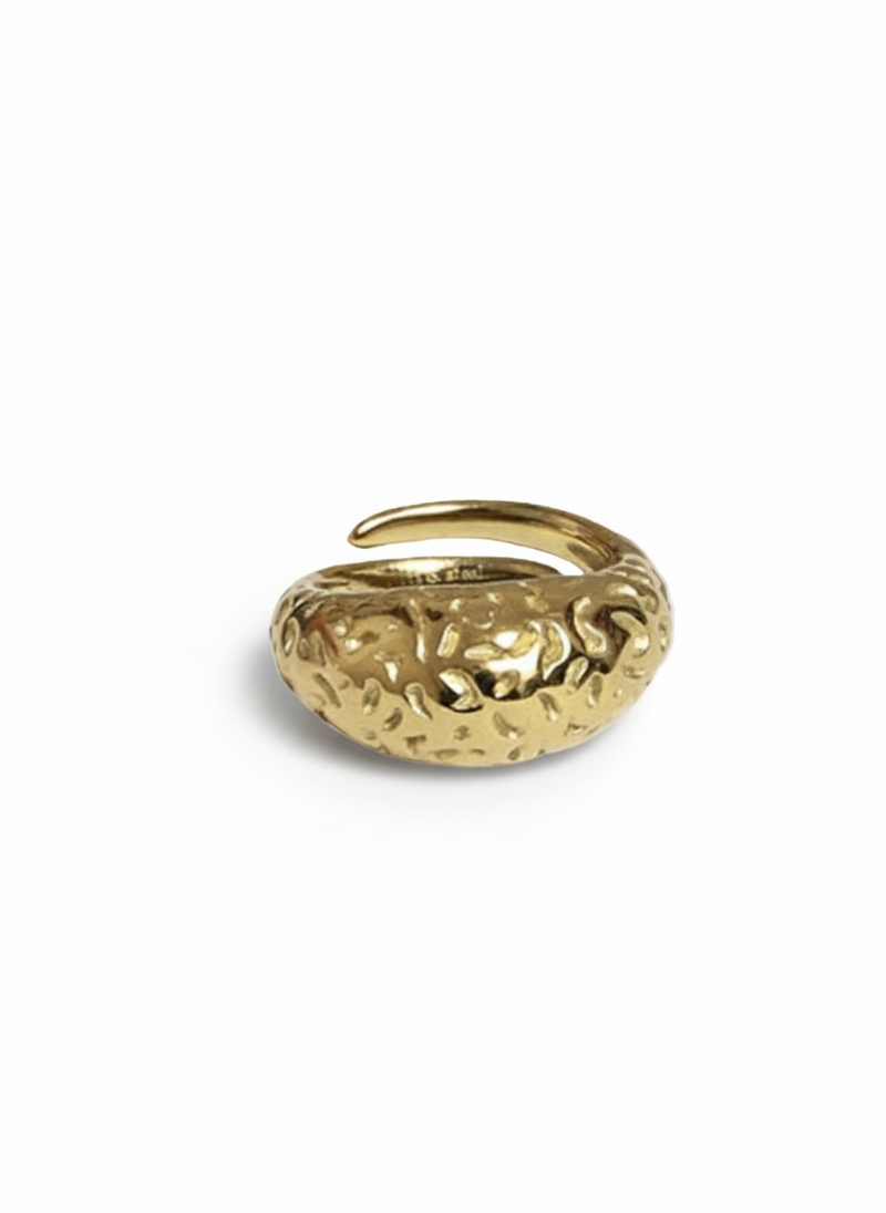Anello Anita di GLAMORIZE STUDIO, dettagli eleganti in metallo dorato e pietre, visibile su mano femminile.