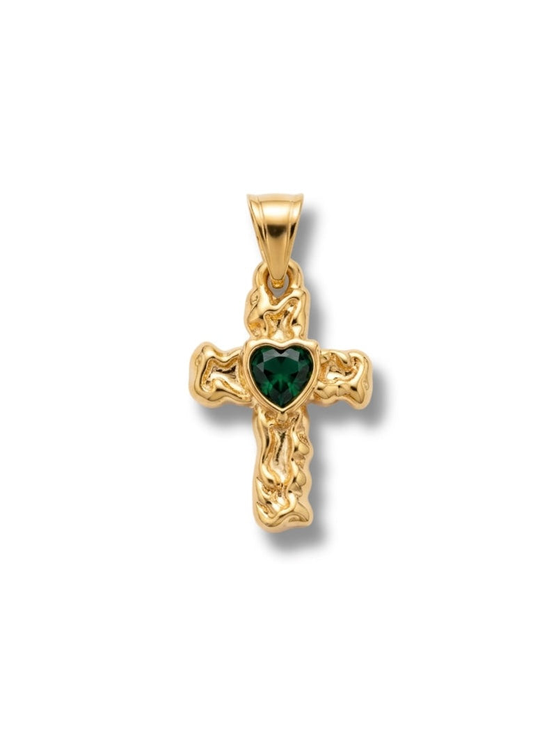 Ciondolo a croce verde GLAMORIZE, design elegante con pendente e dettagli decorativi visibili