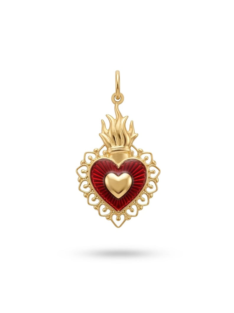 Ciondolo Cuore Sacro GLAMORIZE con design a cuore e dettagli religiosi visibili