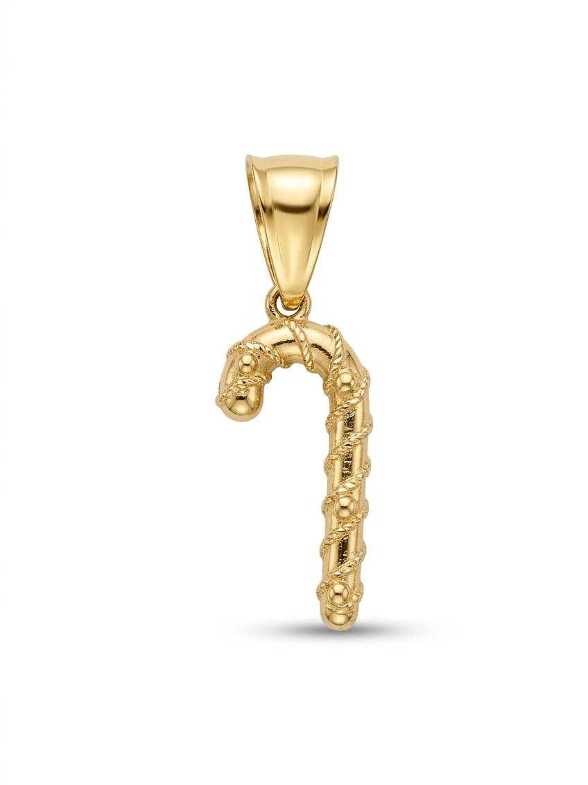 Ciondolo Candy in oro giallo con forma di bastoncino di zucchero, dettagli decorativi, attacco a anello per collana, brand GLAMORIZE